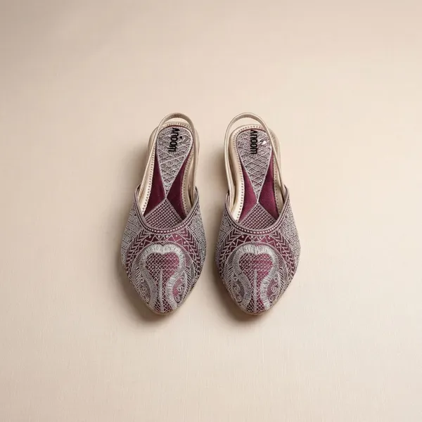 Maroon_Elegant_Ethnic_Embroidered_Slingback_Flats_For_Women_With_Traditional_Zari_Detailing_And_Comfortable_Design