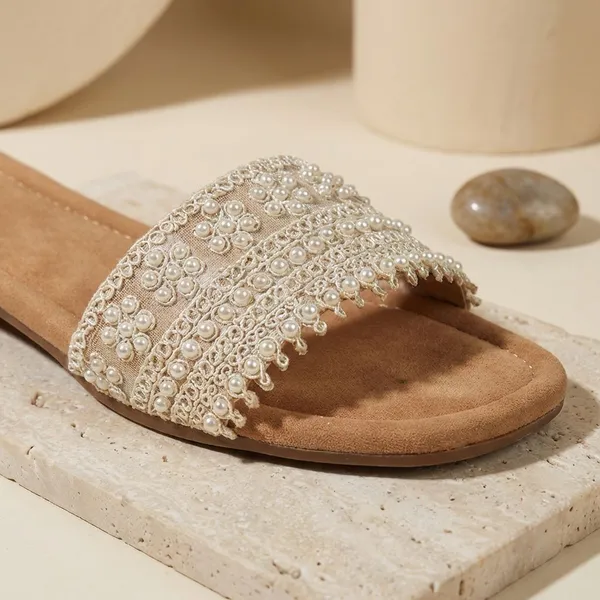 Cream_Elegant_Slip_On_Sandals_With_Pearl_Studded,_Soft_Padded_Insole,_And_Large_Decorative_Front_Name