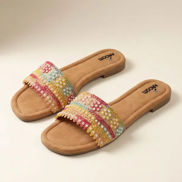 Pearl_Embellished_Flat_Sandal_For_Women_With_Soft_Comfort_Sole_And_Trendy_Ethnic_Touch