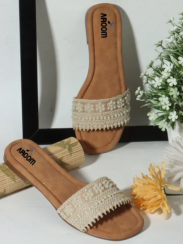 White_Elegant_Slip_On_Sandals_With_Pearl_Studded,_Soft_Padded_Insole,_And_Large_Decorative_Front