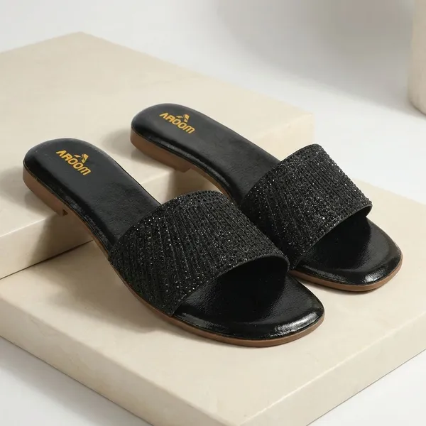 Black_Stylish_Embellished_Ethnic_Flats_Sandal_With_Textured_Strap_And_Comfortable_Slip_On_Design_For_Women