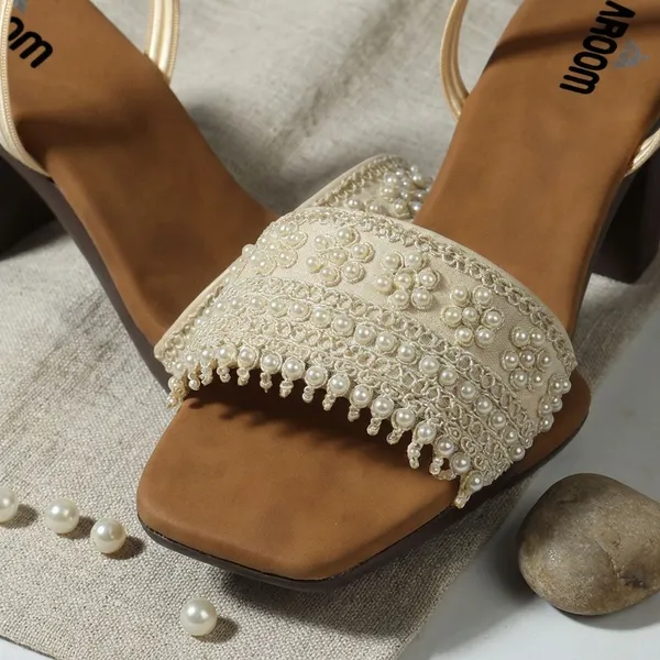 Cream_Elegant_Pearl_Embellished_Block_Heel_Sandal_For_Womenperfect_For_Festive_And_Party_Wear