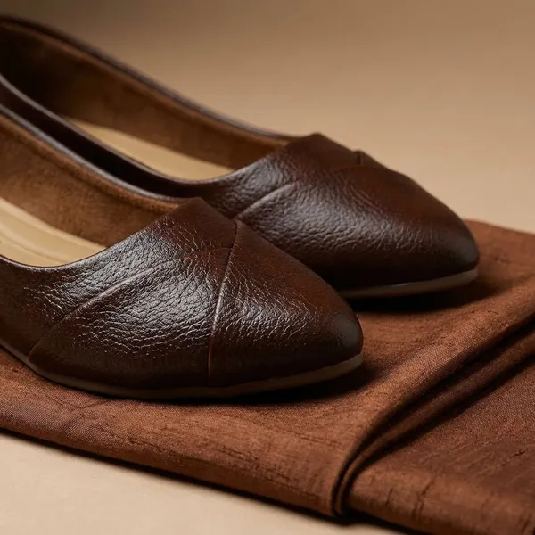 Brown_Classic_Dark_Textured_Faux_Leather_Ballerina_Flats_With_Soft_Cushioning_And_Elegant_Cross_Stitch_Design