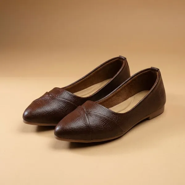Brown_Classic_Dark_Textured_Faux_Leather_Ballerina_Flats_With_Soft_Cushioning_And_Elegant_Cross_Stitch_Design