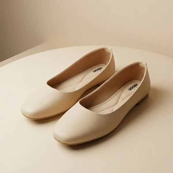 Cream_Elegant_Ballerina_Flats_For_Women_With_Soft_Cushion_Insole_And_Anti_Slip_Sole