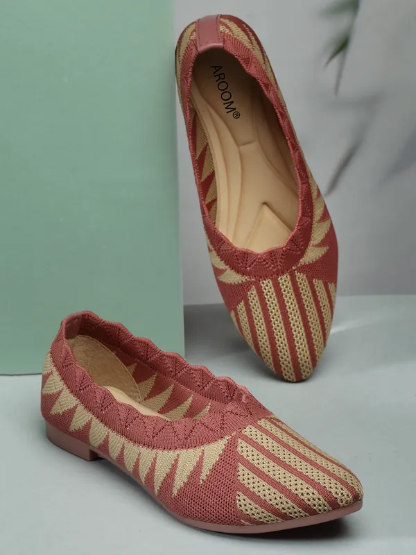 Peach_Trendy_Knitted_Ballerina_Flats_For_Women_With_Flexible_Sole_And_Breathable_Comfort