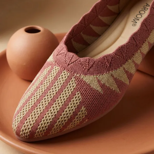 Peach_Trendy_Knitted_Ballerina_Flats_For_Women_With_Flexible_Sole_And_Breathable_Comfort