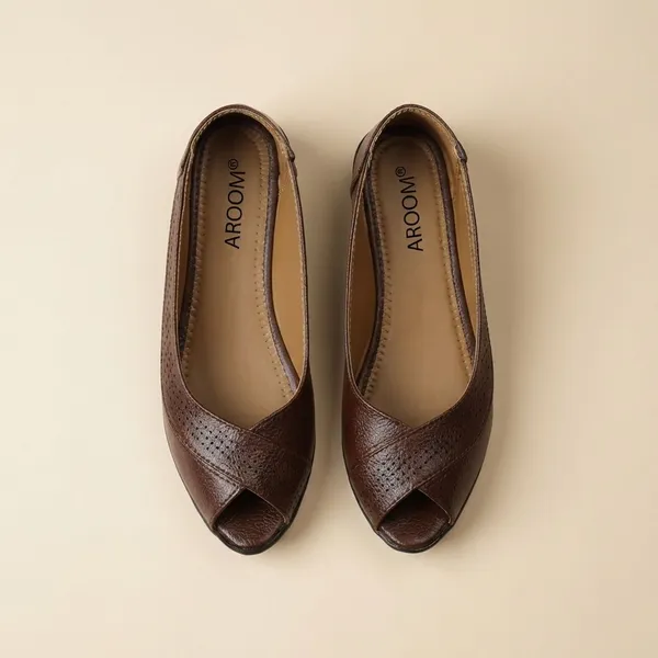 Brown_Elegant_Womens_Slip_On_15_Inch_Ballerina_Flats_With_Textured,_Cushioned_Insole_And_Embellished_Centerpiece_Perfect_For_Daily_Wear