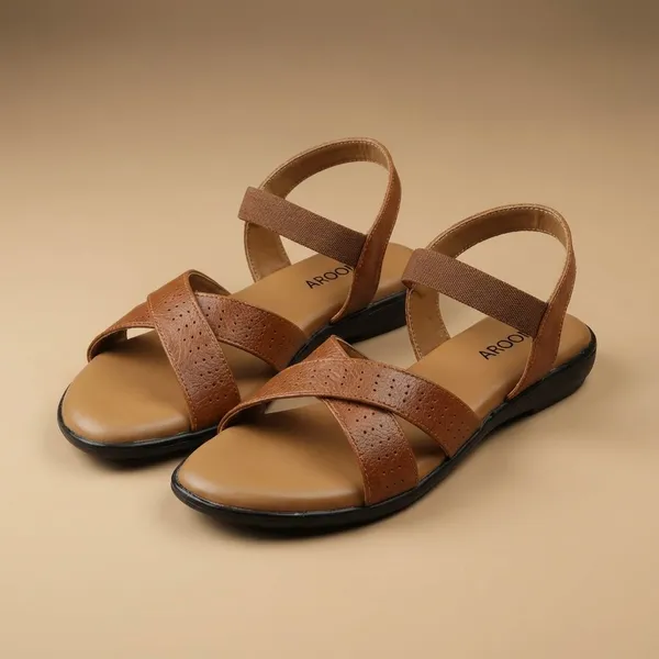 Tan_Stylish_Womens_Criss_Cross_Strap_Sandal_With_Cushioned_Insole_And_Low_Heel_For_Daily_Comfort