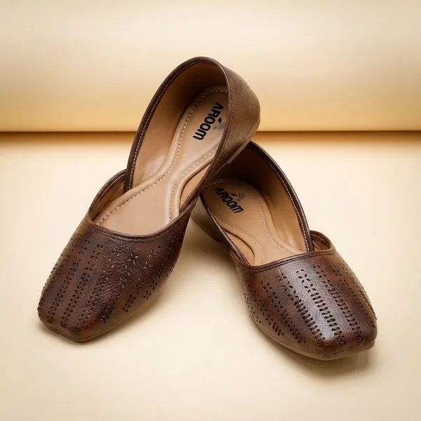Brown_Stylish_Closed_Toe_Womens_Flat_With_Perforated_Pu_Design_And_Cushioned_Insole_For_Daily_Comfort