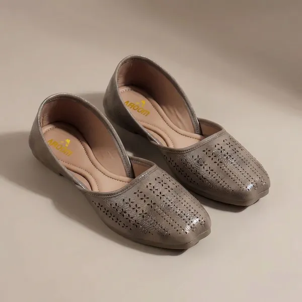 Beige_Stylish_Closed_Toe_Womens_Flat_With_Perforated_Pu_Design_And_Cushioned_Insole_For_Daily_Comfort