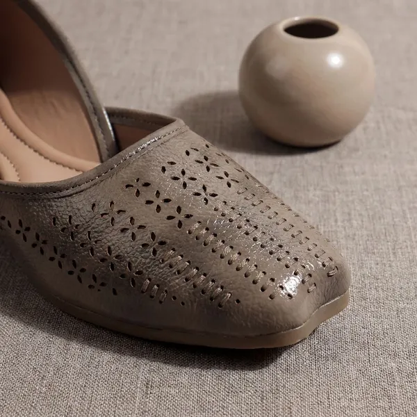 Beige_Stylish_Closed_Toe_Womens_Flat_With_Perforated_Pu_Design_And_Cushioned_Insole_For_Daily_Comfort