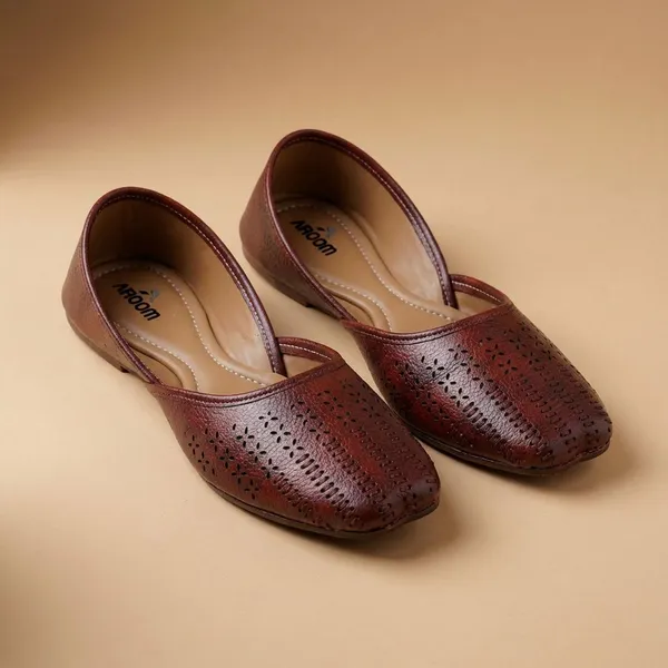Maroon_Stylish_Closed_Toe_Womens_Flat_With_Perforated_Pu_Design_And_Cushioned_Insole_For_Daily_Comfort