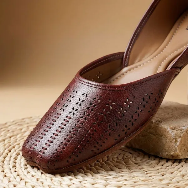 Maroon_Stylish_Closed_Toe_Womens_Flat_With_Perforated_Pu_Design_And_Cushioned_Insole_For_Daily_Comfort