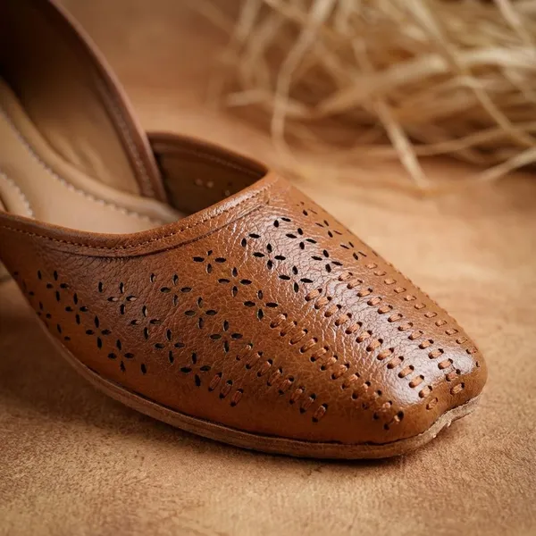 Tan_Stylish_Closed_Toe_Womens_Flat_With_Perforated_Pu_Design_And_Cushioned_Insole_For_Daily_Comfort