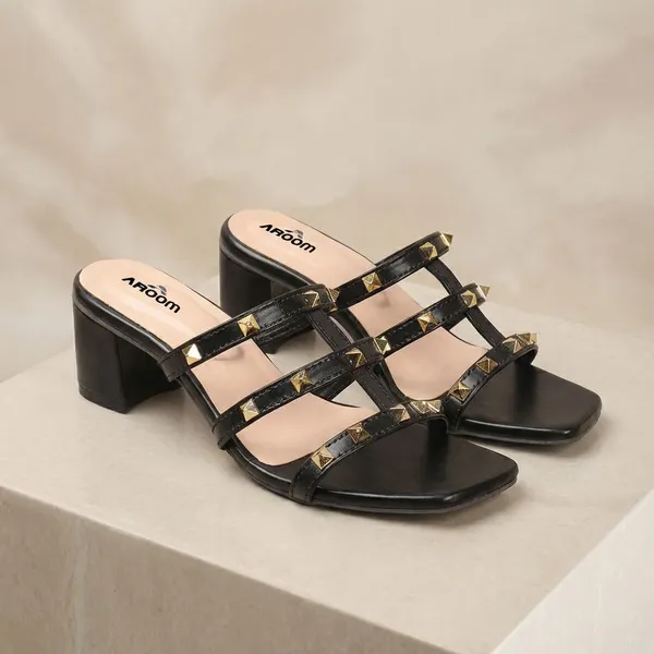 Black_Elegant_Block_Heels_For_Women_With_Gold_Stud_Straps_And_Comfortable_Cushion_Footbed