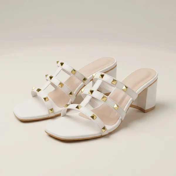 White_Elegant_Block_Heels_For_Women_With_Gold_Stud_Straps_And_Comfortable_Cushion_Footbed