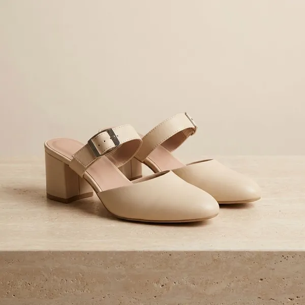 Cream_Stylish_Block_Heel_Mules_For_Women_With_Adjustable_Buckle_Strap_And_Comfortable_Design