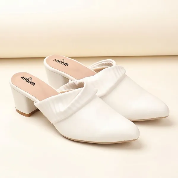 White_Trendy_Block_Heel_Mules_For_Women_With_Quilted_Band_Design_And_Comfortable_Soft_Cushion_Insole