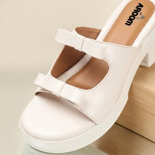 White_Trendy_Platform_Block_Heels_For_Women_With_Double_Bow_Straps_And_Cushioned_Insole_Comfort