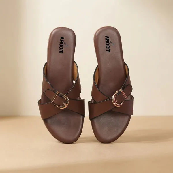 Brown_Women_Flat_Sandal_Elegant_Slip_On_Sandals_With_Pearl_Studded_V_Strap,_Soft_Padded_Insole,_And_Large_Decorative_Front