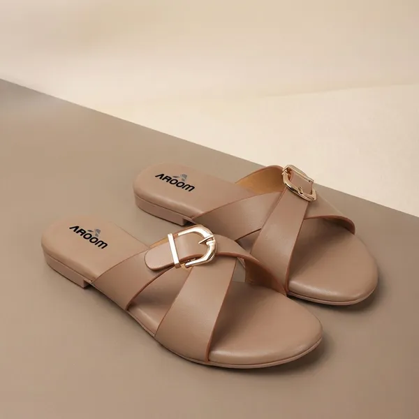 Tan_Women_Flat_Sandalselegant_Slip_On_Sandals_With_Pearl_Studded_V_Strap,_Soft_Padded_Insole,_And_Large_Decorative_Front