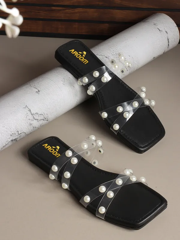Black_Elegant_Slip_On_Sandals_With_Pearl_Studded,_Soft_Padded_Insole,_And_Large_Decorative_Front