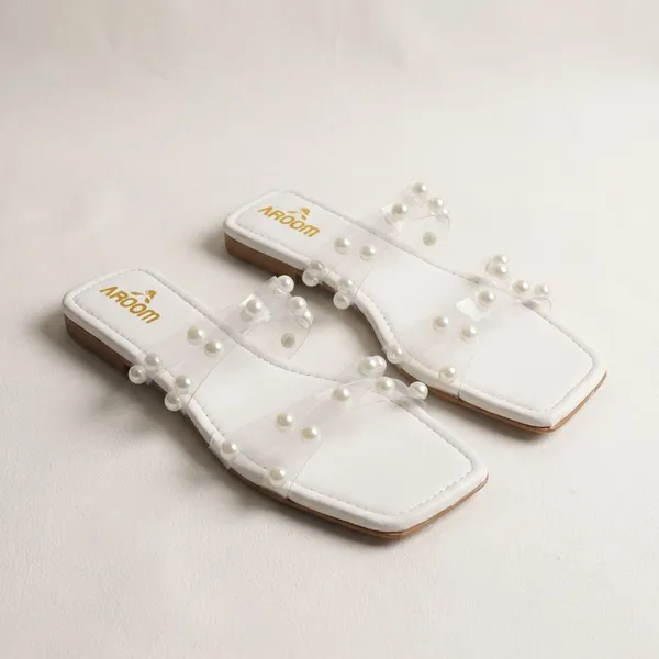 White_Elegant_Slip_On_Sandals_With_Pearl_Studded_,_Soft_Padded_Insole,_And_Large_Decorative_Front