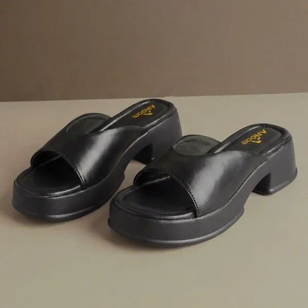 Black_Black_Faux_Leather_Casual_2_Inch_Heel_Sandal_For_Women