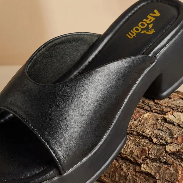 Black_Black_Faux_Leather_Casual_2_Inch_Heel_Sandal_For_Women