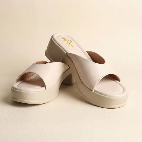 Cream_Cream_Faux_Leather_Casual_2_Inch_Heel_Sandal_For_Women