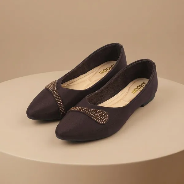 Brown_Elegant_Embellished_Ballerina_Flats_For_Women_With_Soft_Cushion_And_Stylish_Modern_Design