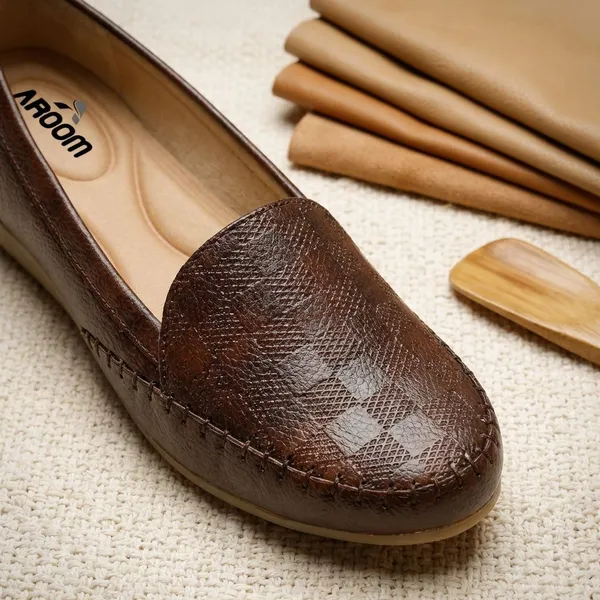 Brown_Stylish_Check_Textured_Loafer_Flats_For_Women_With_Soft_Insole_And_Comfortable_Grip_Sole