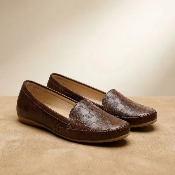 Brown_Stylish_Check_Textured_Loafer_Flats_For_Women_With_Soft_Insole_And_Comfortable_Grip_Sole