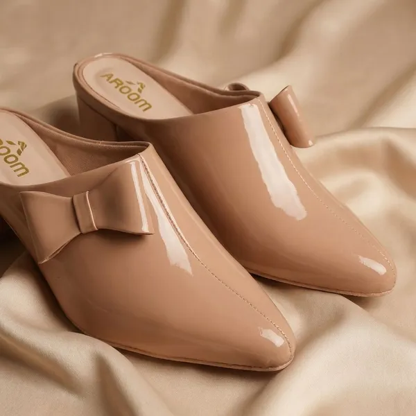 Beige_Stylish_Glossy_Bow_Mules_For_Women_With_Comfortable_Block_Heel_And_Slip_On_Design