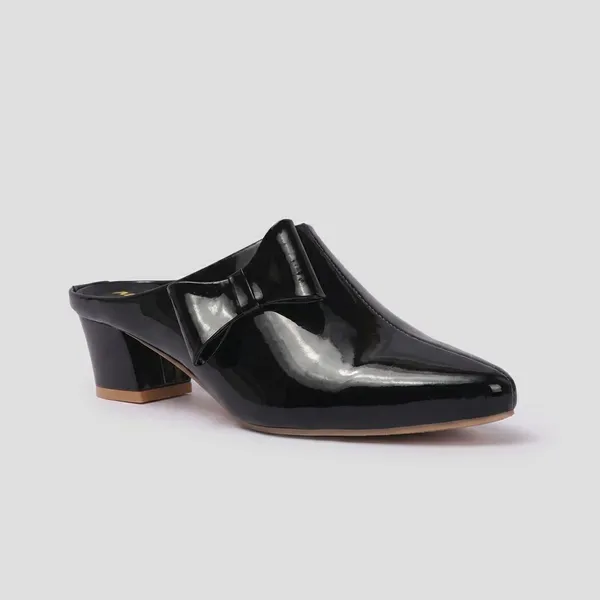 Black_Stylish_Glossy_Bow_Mules_For_Women_With_Comfortable_Block_Heel_And_Slip_On_Design