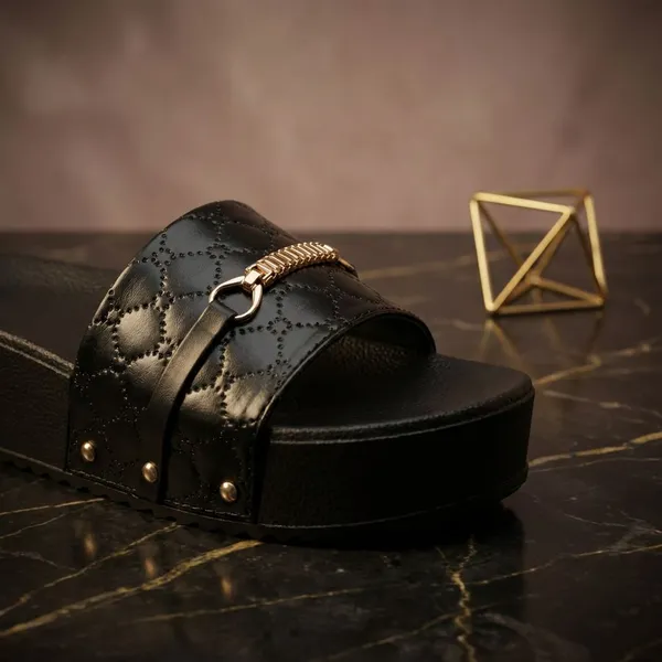 Black_Trendy_Platform_Flats_For_Women_With_Gold_Chain_Detail_And_Comfortable_Slip_On_Design