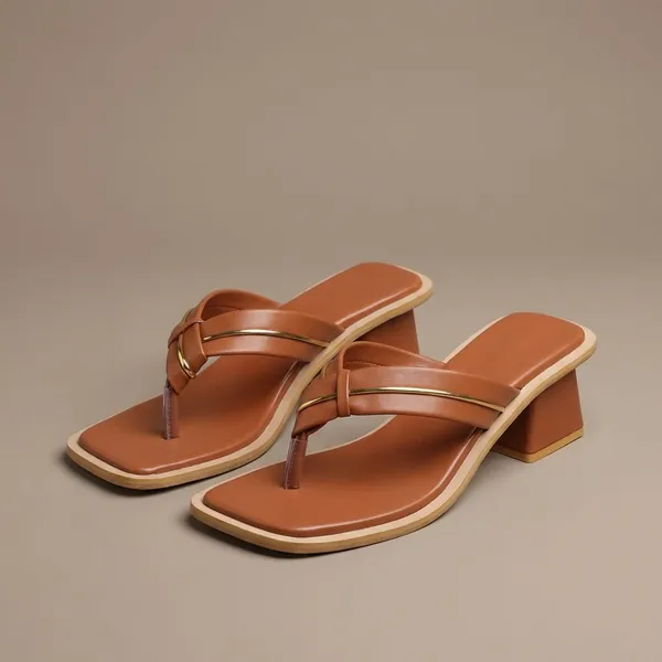 Tan_Trendy_Toe_Ring_Block_Heel_Sandals_For_Women_With_Elegant_Gold_Strap_Design