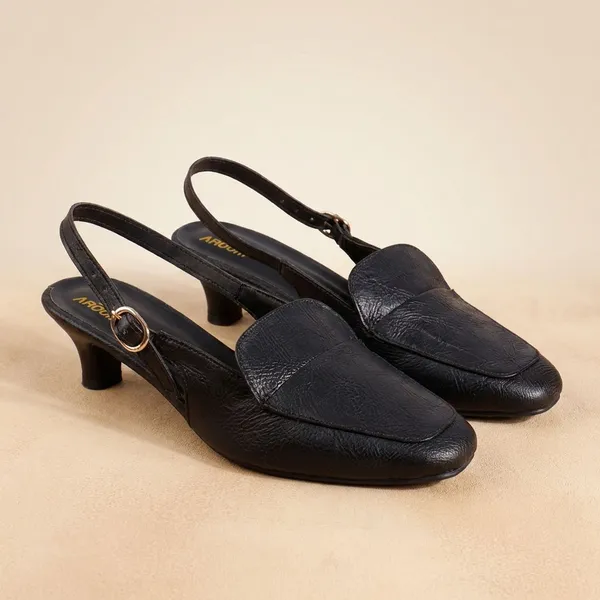 Black_Elegant_Slingback_15_Inch_Heels_With_Low_Kitten_Heel,_Loafer_Style_Front,_And_Adjustable_Buckle_Strap_For_Stylish_Comfort