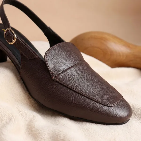 Brown_Elegant_Slingback_15_Inch_Heels_With_Low_Kitten_Heel,_Loafer_Style_Front,_And_Adjustable_Buckle_Strap_For_Stylish_Comfort