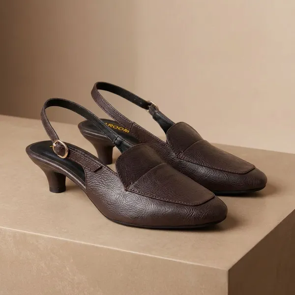 Brown_Elegant_Slingback_15_Inch_Heels_With_Low_Kitten_Heel,_Loafer_Style_Front,_And_Adjustable_Buckle_Strap_For_Stylish_Comfort