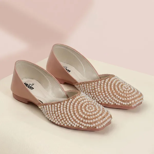 Peach_Stylish_Pearl_Embellished_Womens_Flats_For_Festive,_Ethnic,_And_Party_Wear