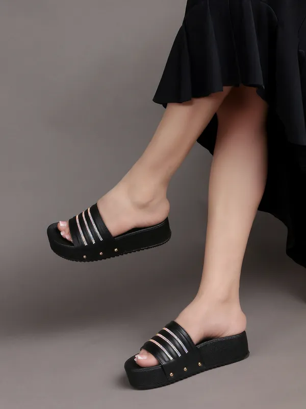 Black_Trendy_And_Black_Platform_Sliders_With_Rhinestone_Straps_For_Women