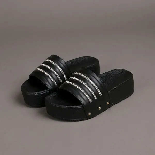 Black_Trendy_And_Black_Platform_Sliders_With_Rhinestone_Straps_For_Women