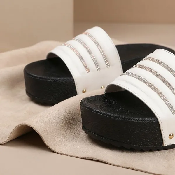 White_Trendy_And_Black_Platform_Sliders_With_Rhinestone_Straps_For_Women