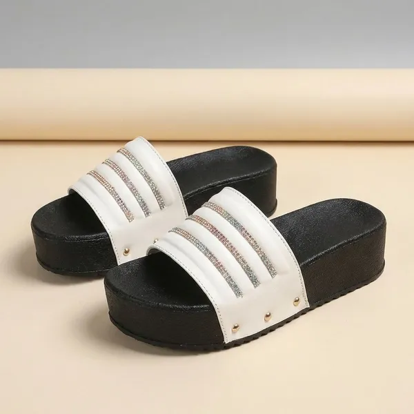 White_Trendy_And_Black_Platform_Sliders_With_Rhinestone_Straps_For_Women