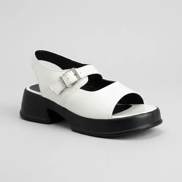 White_Trendy_Beige_Platform_Sandals_With_Buckle_Detail_And_Block_Heel