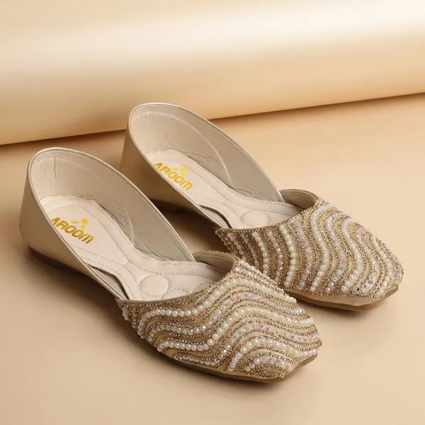 Copper_Elegant_Embellished_Flat_Jutti_With_Pearl_And_Crystal_Detailing_For_Women