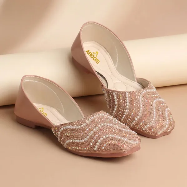 Peach_Elegant_Embellished_Flat_Jutti_With_Pearl_And_Crystal_Detailing_For_Women
