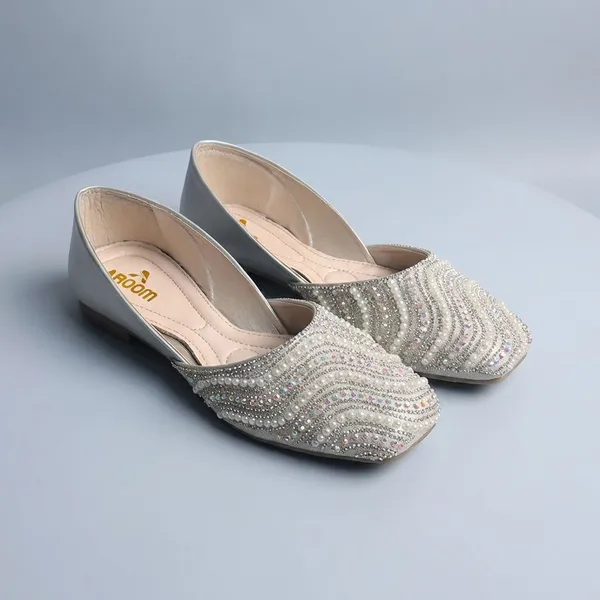Silver_Elegant_Embellished_Flat_Jutti_With_Pearl_And_Crystal_Detailing_For_Women